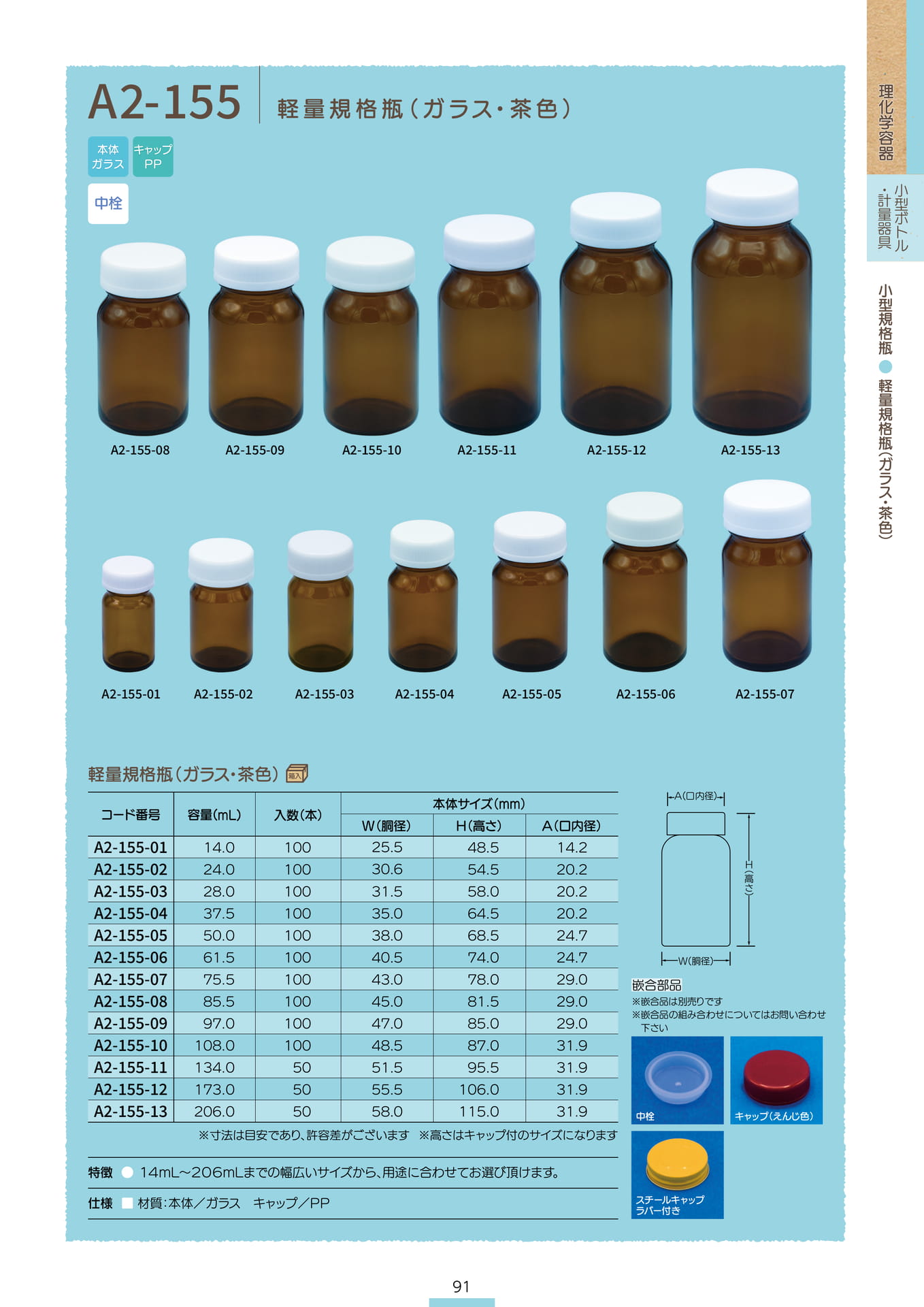 P.093 小型規格瓶 A2-155 (カタログ上表記P.091)