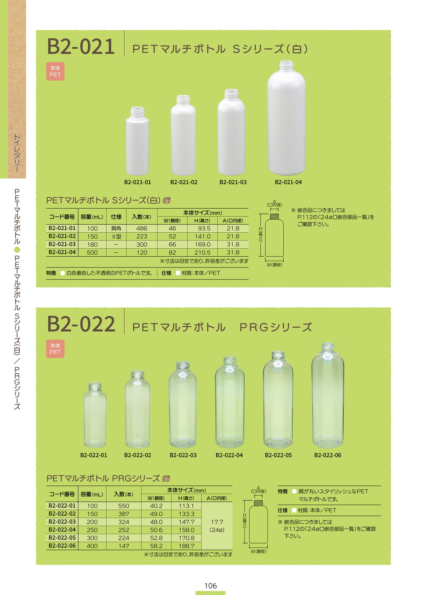 P.108 PETマルチボトル B2-021/B2-022 (カタログ上表記P.106)