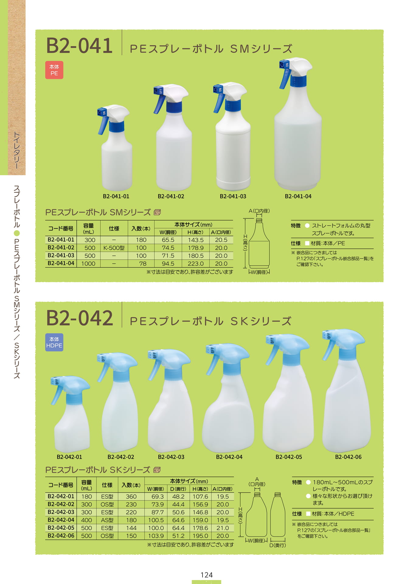P.126 スプレーボトル B2-041/B2-042 (カタログ上表記P.124)