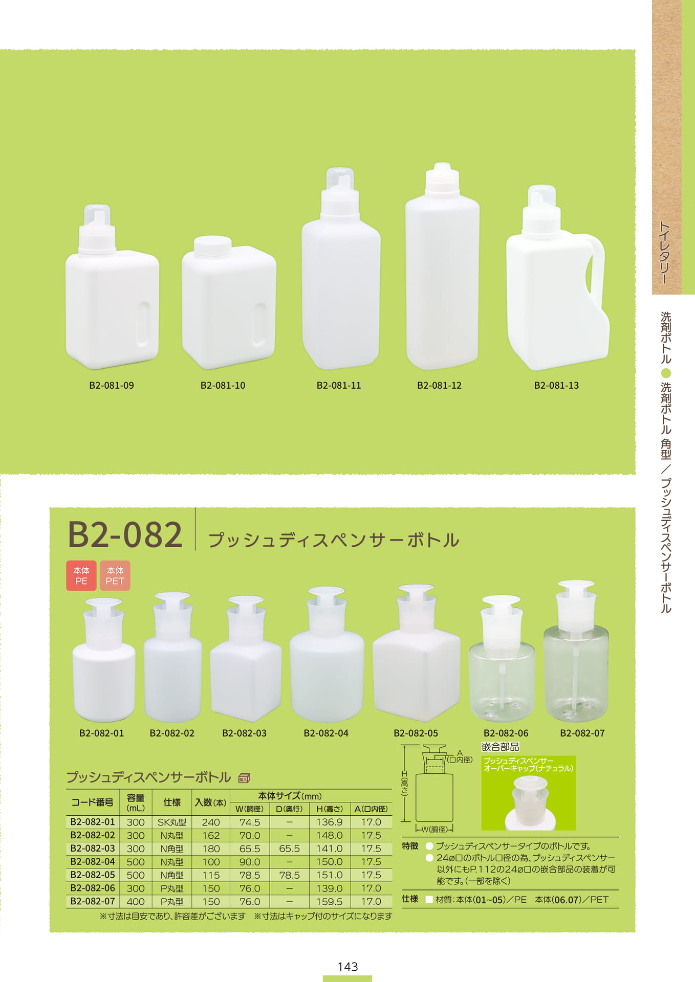 P.145 洗剤ボトル B2-081②/B2-082 (カタログ上表記P.143)