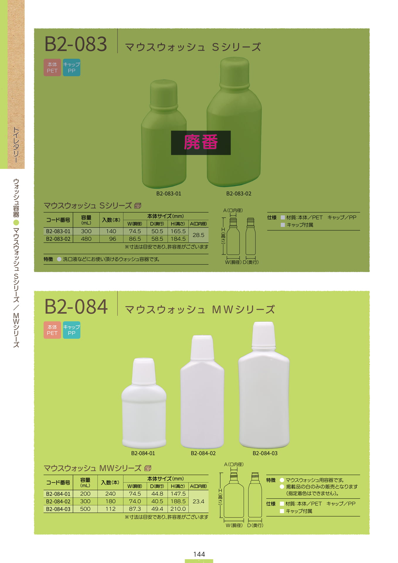 P.146 ウォッシュ容器 B2-083/B2-084 (カタログ上表記P.144)