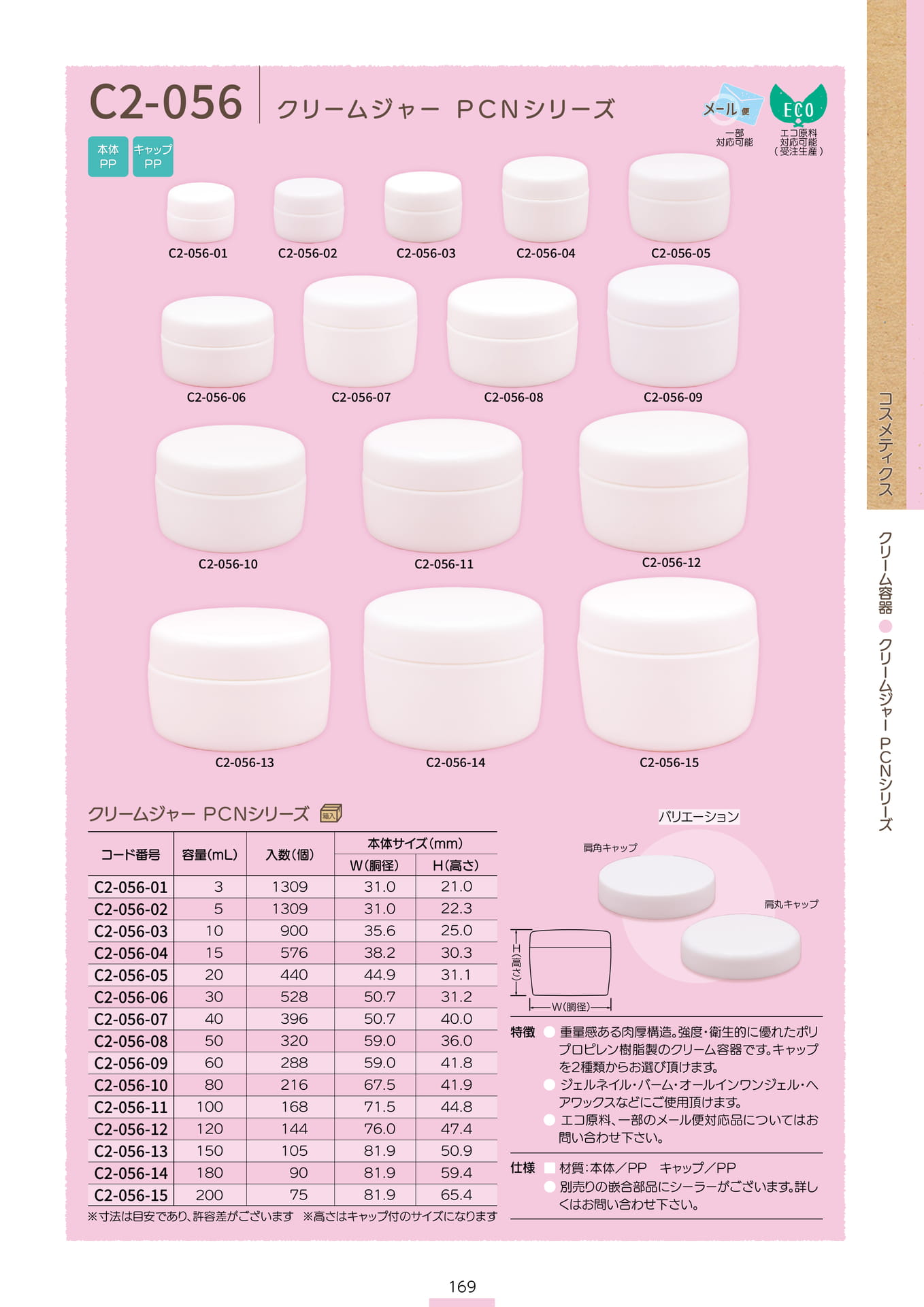 P.171 クリーム容器 C2-056 (カタログ上表記P.169)