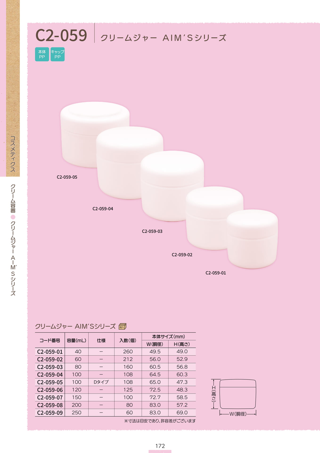 P.174 クリーム容器 C2-059① (カタログ上表記P.172)