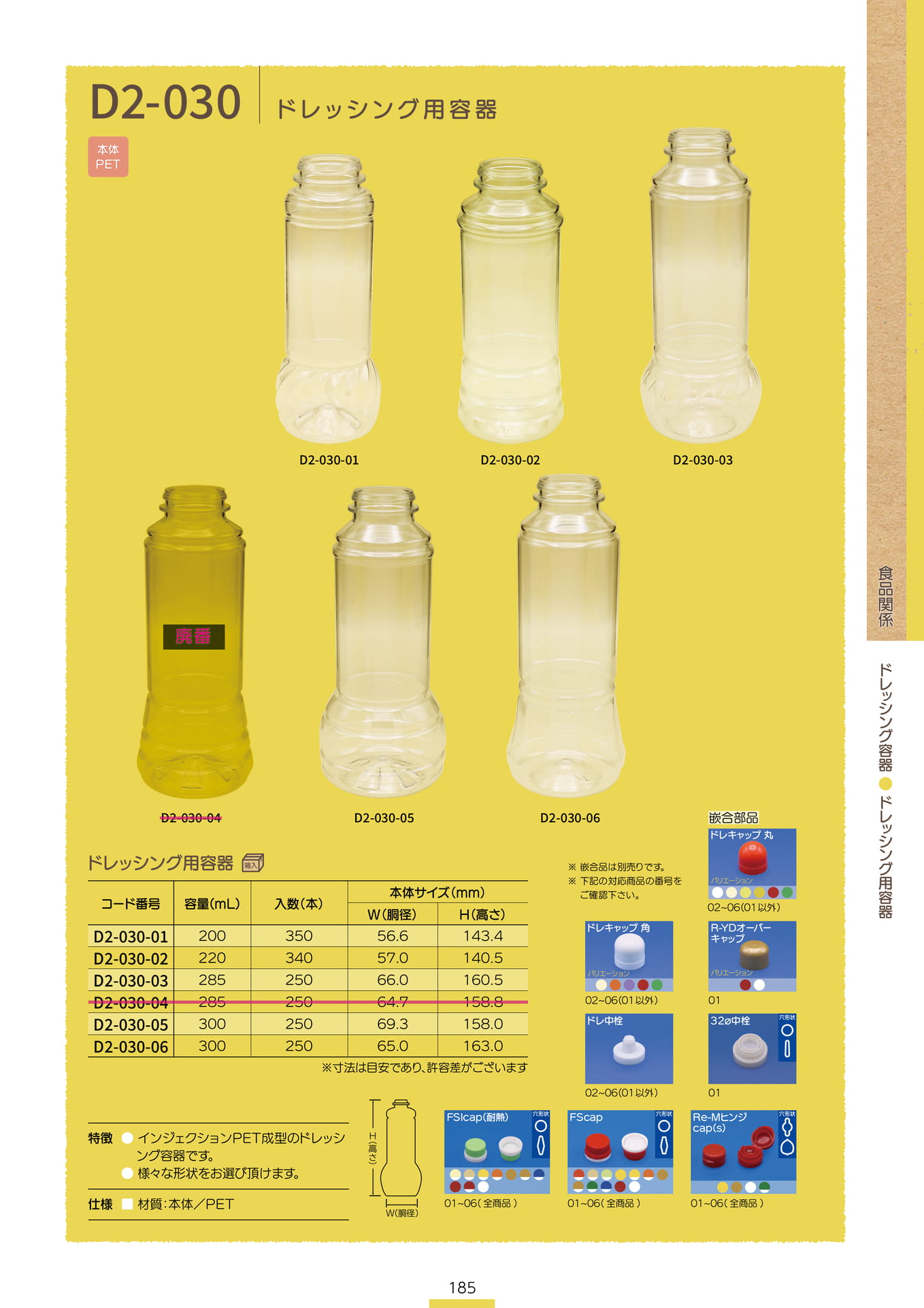 P.187 ドレッシング容器 D2-030 (カタログ上表記P.185)