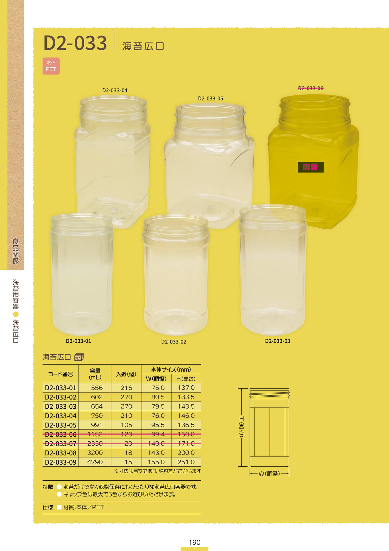 P.192 海苔用容器 D2-033① (カタログ上表記P.190)