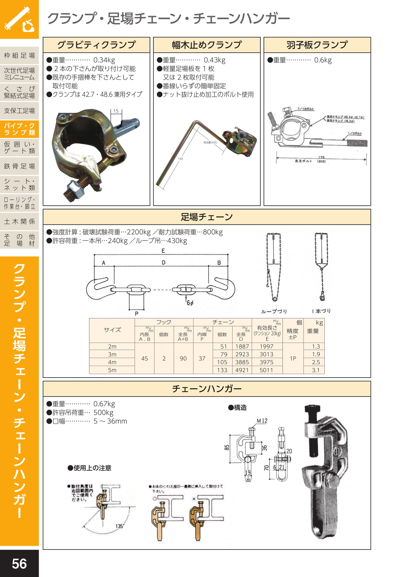 パイプ・クランプ類/クランプ・足場チェーン・チェーンハンガー