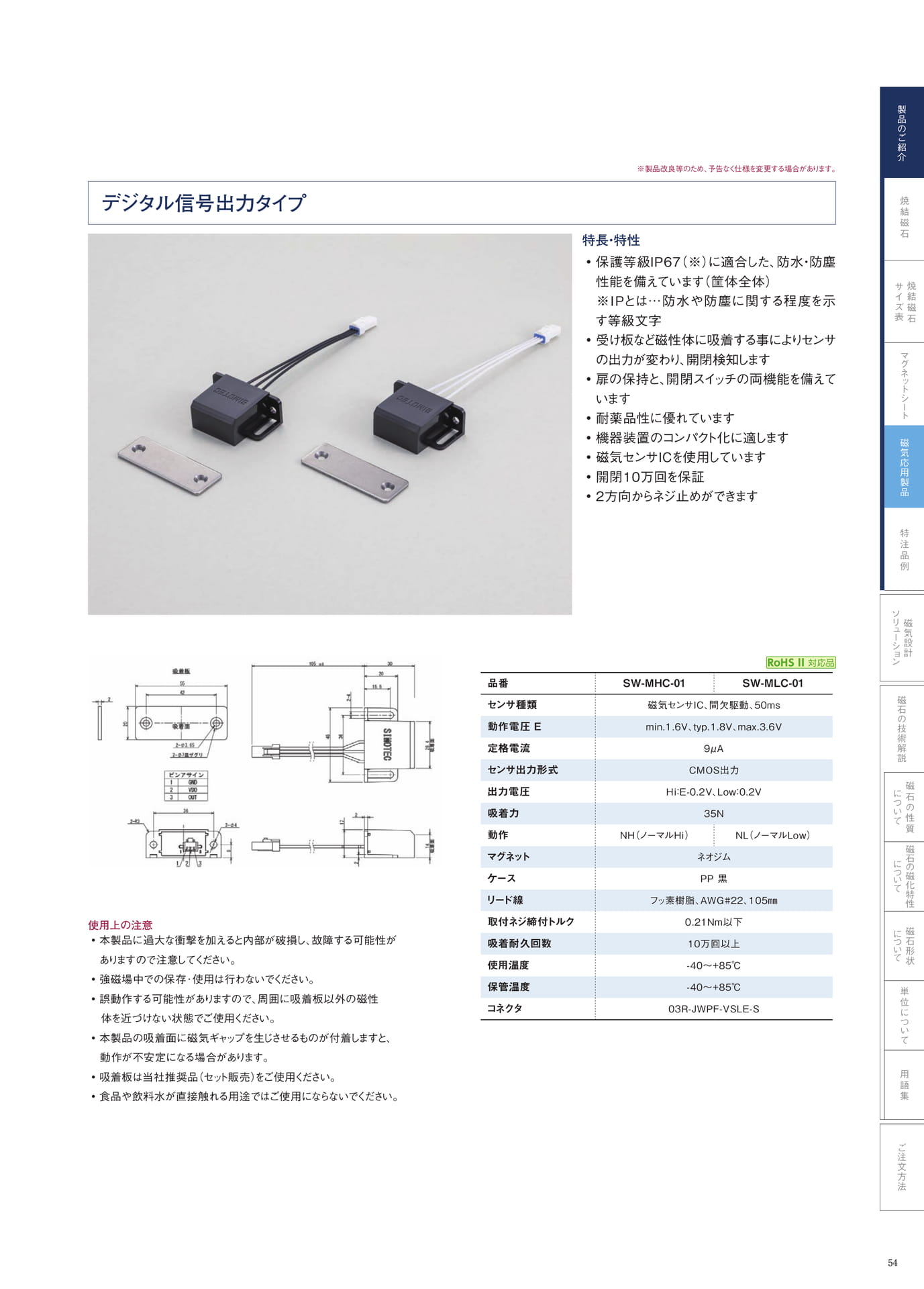 P.54　IP67防水開閉検知センサ（デジタル信号タイプ）
