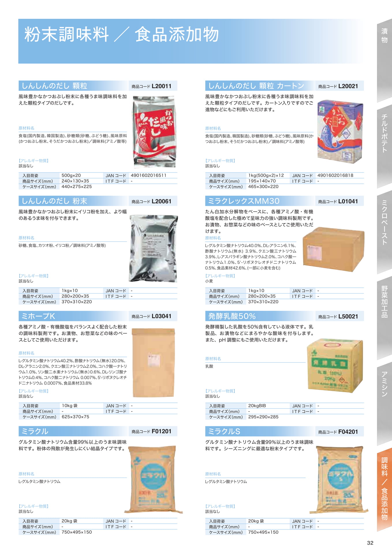 調味料／食品添加物