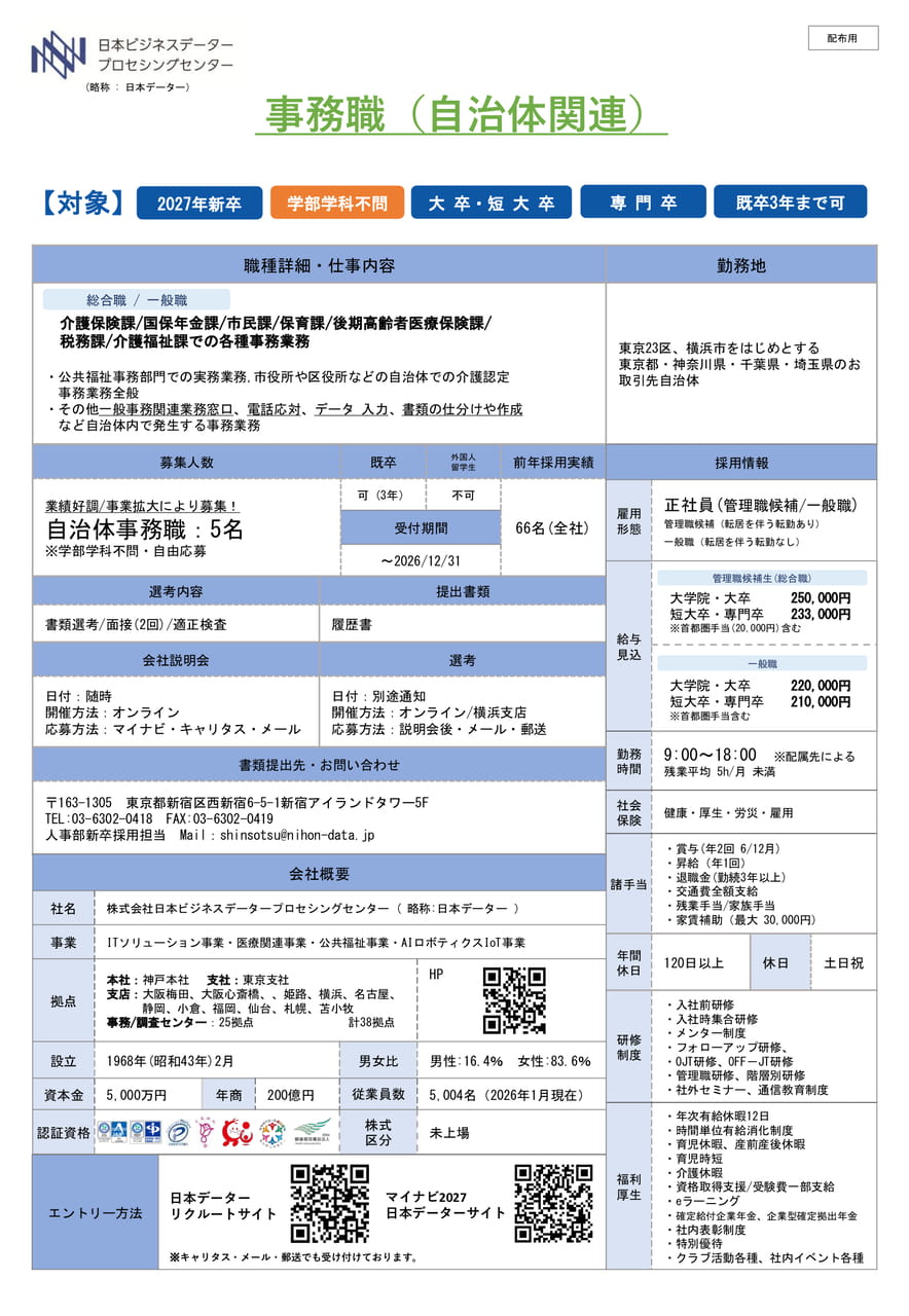 日本ビジネスデータープロセシングセンター27卒向　求人票
