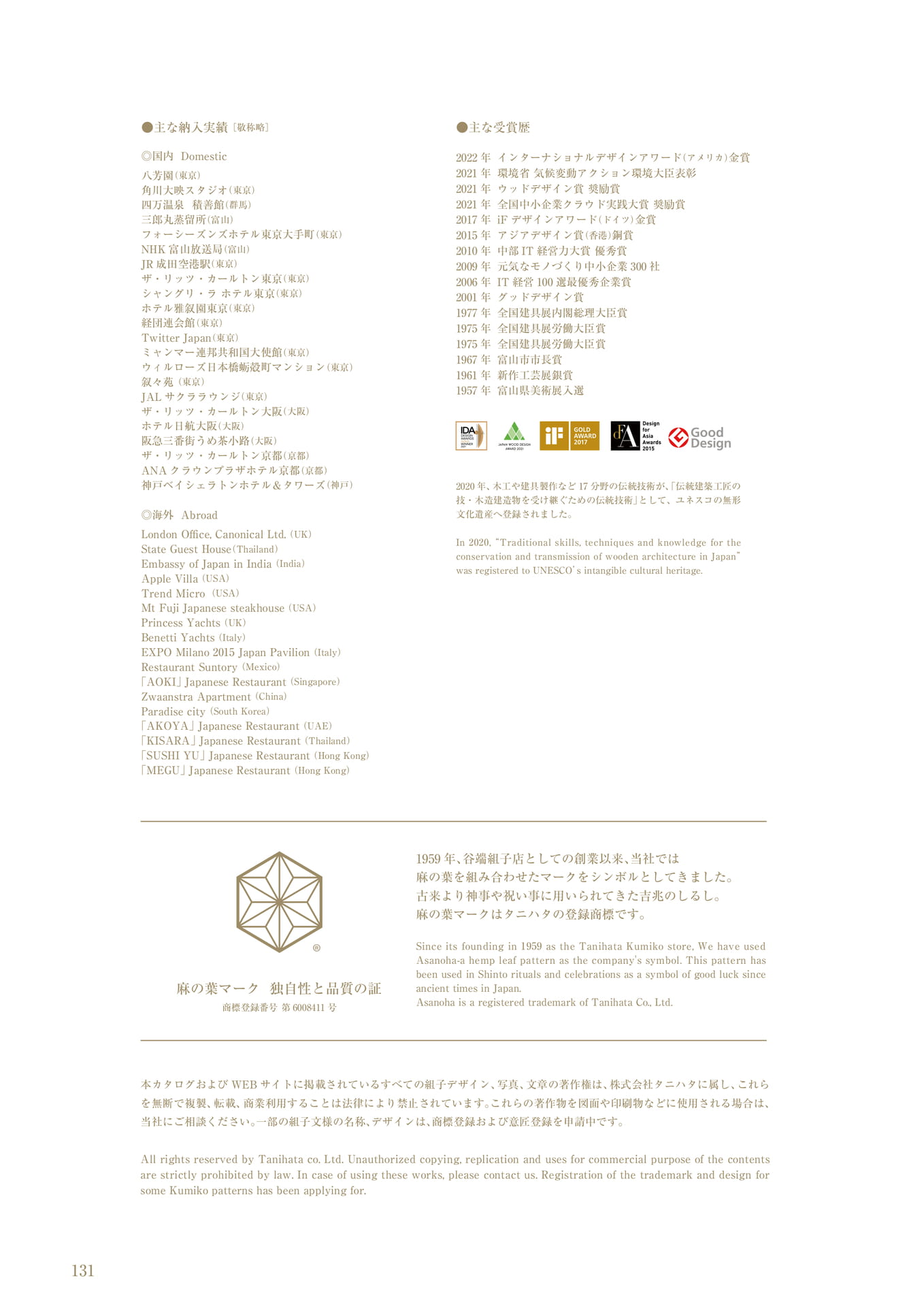 納入実績・受賞歴 タニハタ総合カタログ 132 組子細工