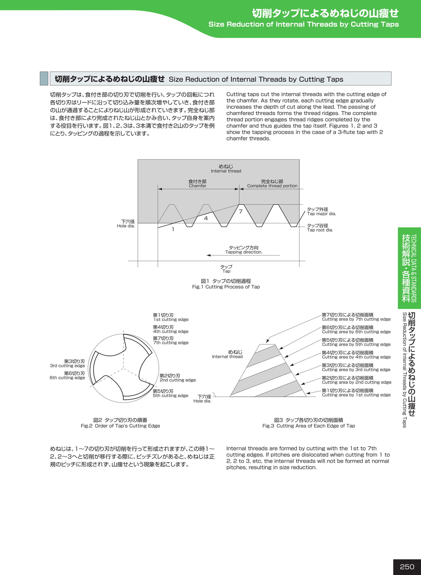 ページ250　切削タップによるめねじの山痩せ