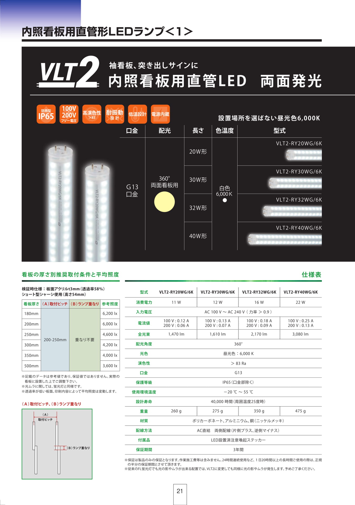 P21 内照看板用直管形LEDランプ<1>