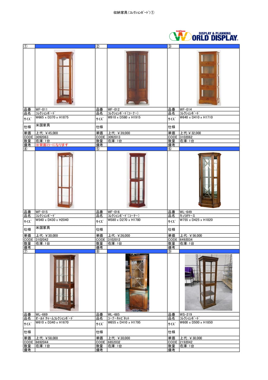 収納家具（ｺﾚｸｼｮﾝﾎﾞｰﾄﾞ)①