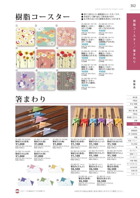 P302 紙製品 - 樹脂コースター／箸まわり