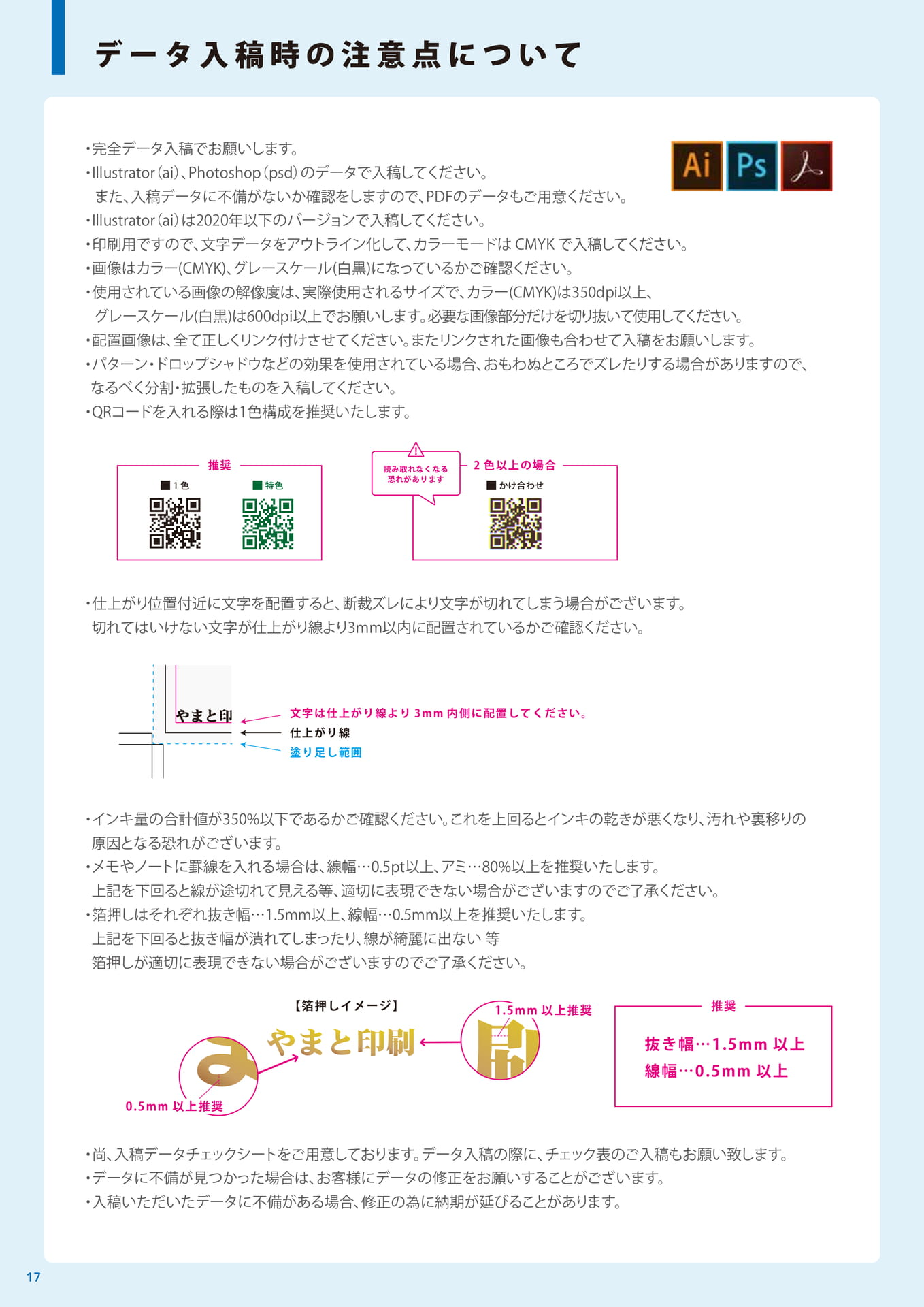 データ入稿時の注意点について